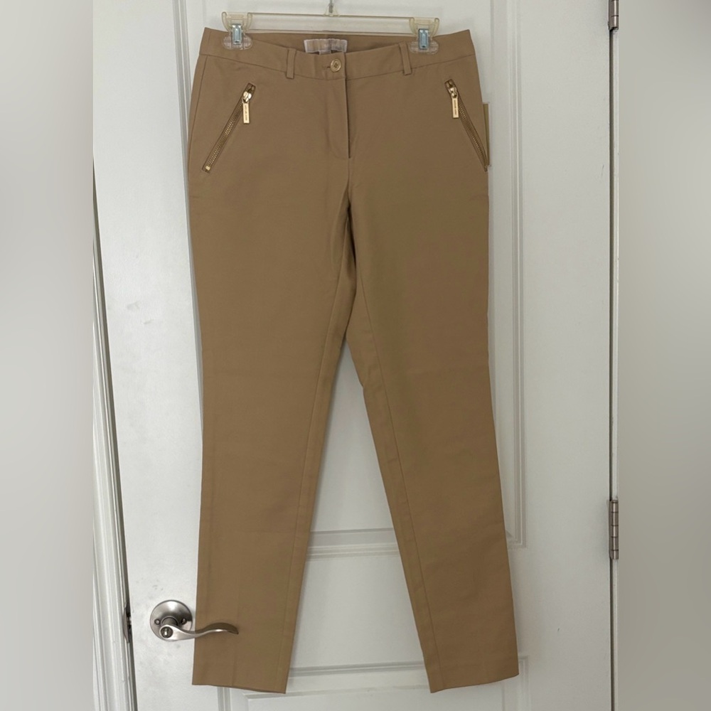 Michael Kors Khaki Pants with Gold Zipper Accents
